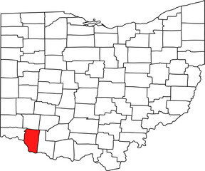 Detailed vector map of Ohio highlighting Clermont County, a southwestern suburban territory bordering Kentucky and the Ohio River, located in the Greater Cincinnati area.

