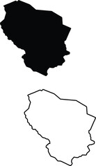 Undefined geographical area presented with a solid black fill and a clean line drawing outline