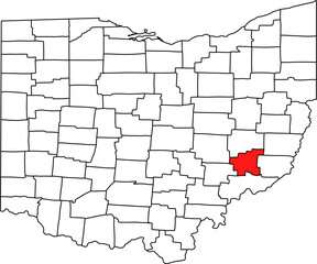 Detailed vector map of Ohio highlighting Noble County, a highly rural southeastern territory situated in the Appalachian Plateau, historically known for gas and oil extraction.

