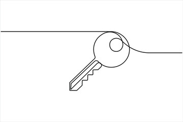 Continuous one line art drawing of key. Single line drawing illustration of key. Security concept continuous one line art. Single line art illustration white background