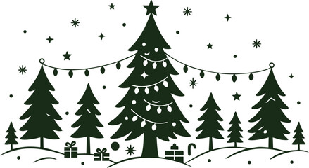 Christmas Tree Forest with Snow and Gifts
