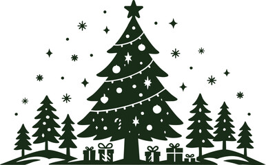 Christmas Tree Forest with Snow and Gifts
