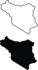 A black silhouette and a distinct outline together showcase the unique geographical form of a specific region