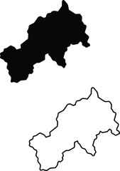Obraz premium Two graphical representations show a solid black silhouette of a land area and its corresponding detailed outline