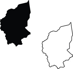 Obraz premium A clear black silhouette and outline map of an irregular landmass on a white background