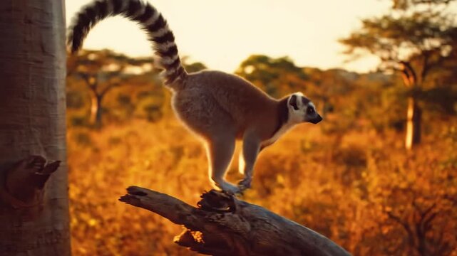 Ring-tailed Lemurs Leaping Adventure in Madagascars Golden Light.