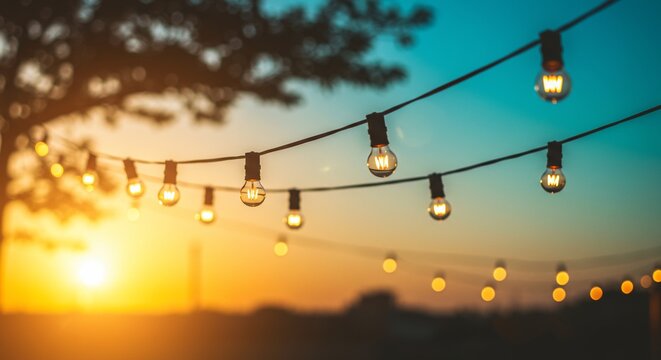 String lights evening sunset sky background
