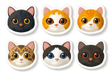 Fototapeta premium Collection of cute cat face stickers with various colors