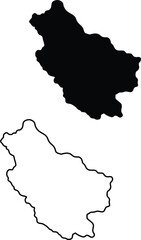 Black silhouette and outline map of a distinct geographical region on a clean white background