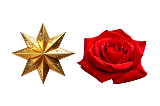 Png gold star and red rose isolated on transparent background stock royalty freenew image