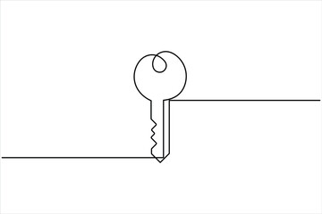 Continuous one line art drawing of key. Single line drawing illustration of key. Security concept continuous one line art. Single line art illustration white background