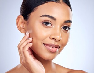 Smiling woman with healthy skin and flawless makeup