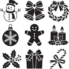 Icon Set Christmas, black, vector, isolated