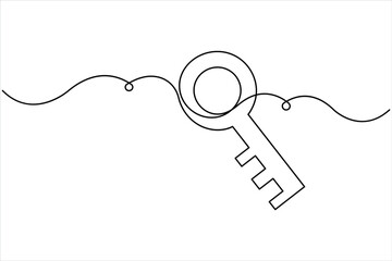 Continuous one line art drawing of key. Single line drawing illustration of key. Security concept continuous one line art. Single line art illustration white background