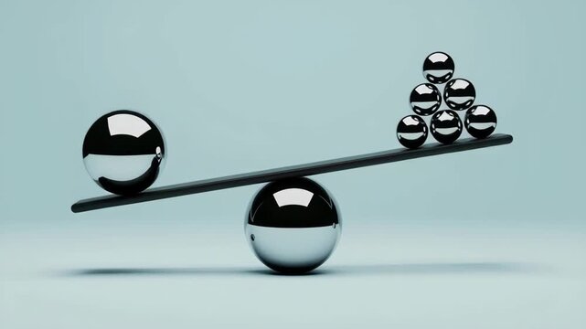 Equilibrium on Balance: A visual metaphor of equilibrium featuring a minimalist arrangement of metal sphere on a balanced board.