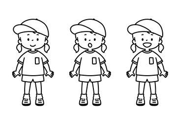 シンプル線画（塗り無し）体操服を着ている女の子　全身・正面