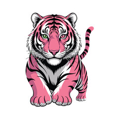 Fototapeta premium Pink Tiger Front View T-shirt Design with Striking Green Eyes and Stripes