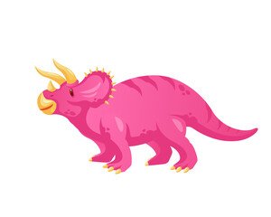 Pink Triceratops Pixel Art Standing on Transparent Background Animal Illustration Detailed Retro Style Vector