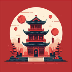 Red Chinese Temple Illustration