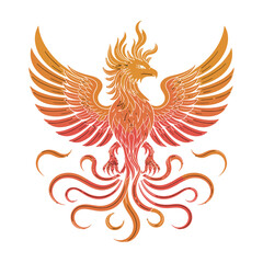 Obraz premium Rising Phoenix Fire Bird Emblem T-shirt Design with Spread Wings