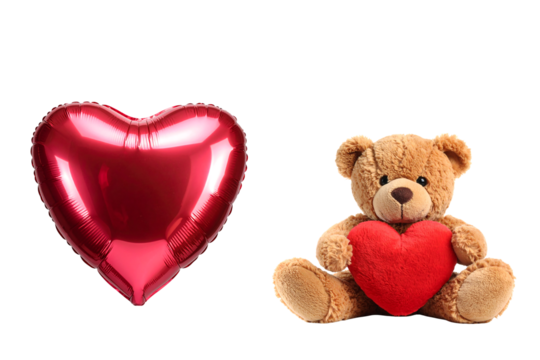 Png red heart balloon and teddy bear isolated on transparent background stock royalty freenew image