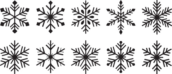 Snowflakes. Snowflakes in flat design. Black snowflake. Snowflakes, isolated. Vector illustration