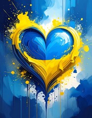 Heart-shaped art with the colors of Ukraine's flag