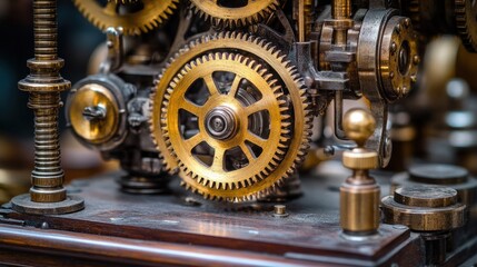 Fototapeta premium Close-up of intricate brass gears and mechanical components