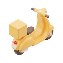 Isometric 3D Pastel Yellow Food Delivery Scooter with Rear Box in Toy-Like Rounded Style for Delivery Illustration