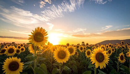 Sunflowers at sunset
