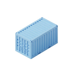 Isometric 3D Pastel Blue Standalone Shipping Container with Simplified Details in Toy-Like Rounded Style