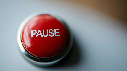 A bright red pause button, signaling interruption. The white text contrasts sharply against the red, emphasizing the button's function to stop playback.
