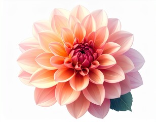 Dalia, Ilustración de dalia con pétalos simétricos en capas, formas claras y ordenadas