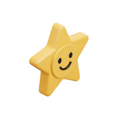 Isometric 3D Pastel Golden Star Badge with Smiling Face in Toy-Like Rounded Style on White Background