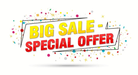 Exciting big sale and special offer banner with colorful confetti for promotions