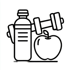 Minimalist fitness icon set, black and white, representing healthy lifestyle and exercise, with copy space