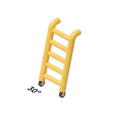Isometric 3D Pastel Yellow Rolling Safety Ladder with Rounded Steps Angled at 30&deg; on White Background