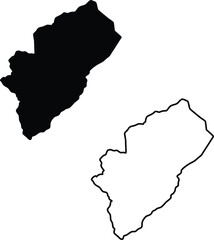 A geographical region is illustrated with a solid black silhouette and an outline version