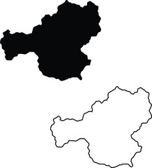 Black silhouette and outline of Lesotho country map on a pure white background