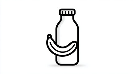 Minimalist line art drink container icon, black and white, representing healthy drinks and fruit shakes, with copy space