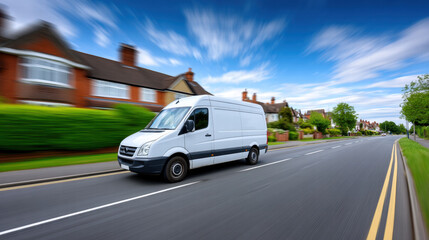 Fototapeta premium Smart delivery van travels fast along routes in residential zones with efficient and reliable service