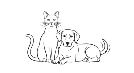 Cute Cat and Dog Pets Sitting Together on an Isolated White Background