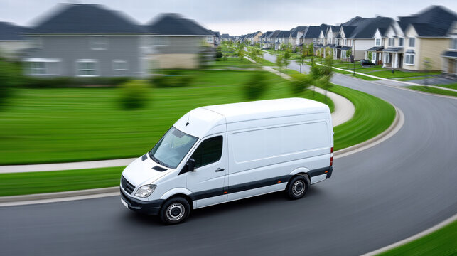 Smart delivery van navigates efficient routes in residential zones for fast and reliable service - Powered by Adobe