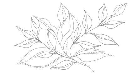 Delicate Botanical Sprig of Leaves in Continuous Line Art on Isolated White Background