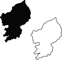 Black silhouette and distinct outline of the Mumbai regions complex coastal shape depicted on a plain white canvas