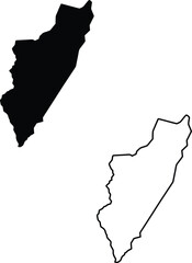 Solid black and outline map showing the distinct geographical shape of Somalia on a white background