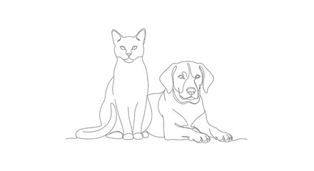 Cat and Dog Resting Together, Peaceful Pet Companionship on Isolated White Background