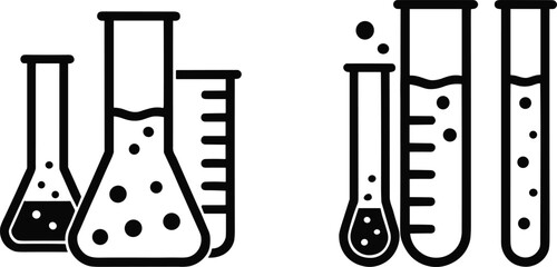 Obraz premium Science laboratory glassware icon, chemistry experiment illustration, test tube and flask design, chemical research concept, education and innovation equipment vector