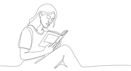 Woman Reading Book Comfortably While Sitting, Focused and Relaxed, Isolated White Background