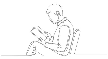 Man Reading Book While Sitting, Focused and Relaxed, Isolated White Background